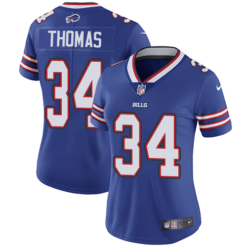 Nike Bills #34 Thurman Thomas Royal Blue Team Color Women's Stitched NFL Vapor Untouchable Limited Jersey